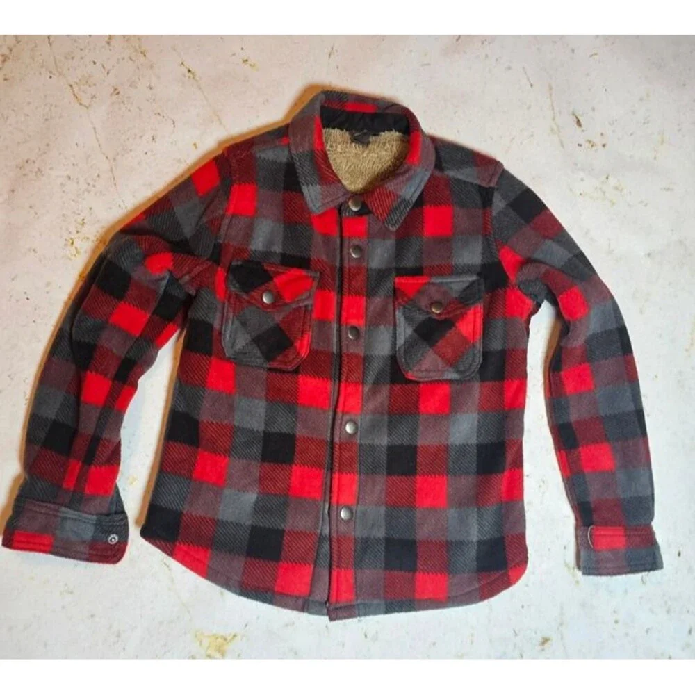Eddie Bauer Kids Sherpa-Lined Plaid Jacket | Size 8 | Red & Black Buffalo Check